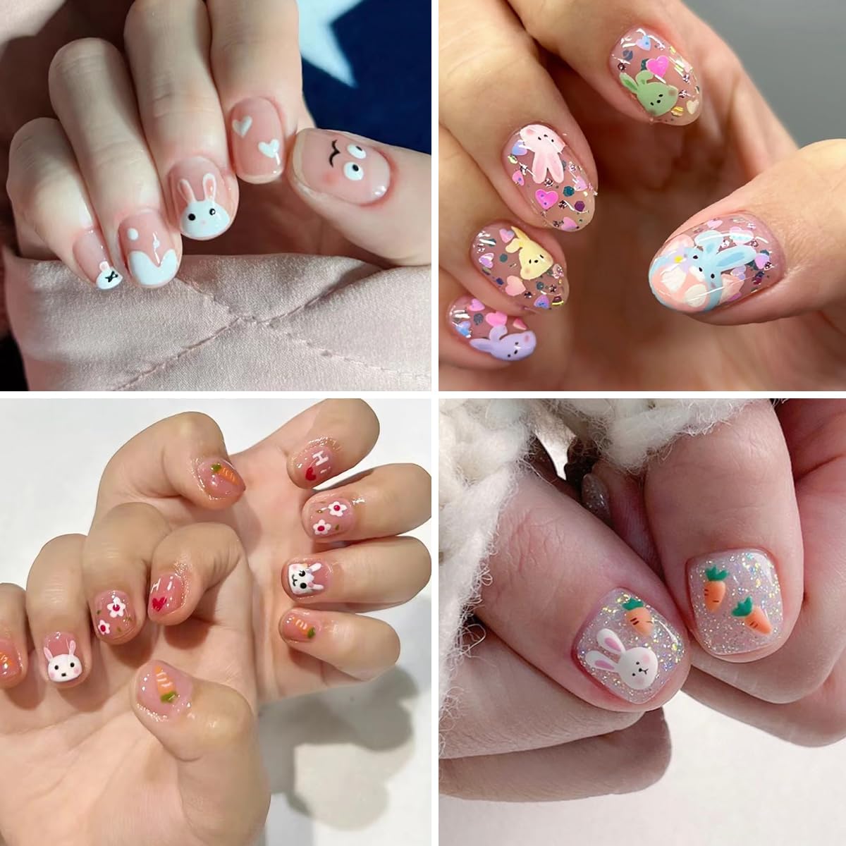 MAYCREATE Cartoon Rabbit Nail Art Stickers for DIY Manicure with 3D Self Adhesive 30 Sheets | Safe for Kids