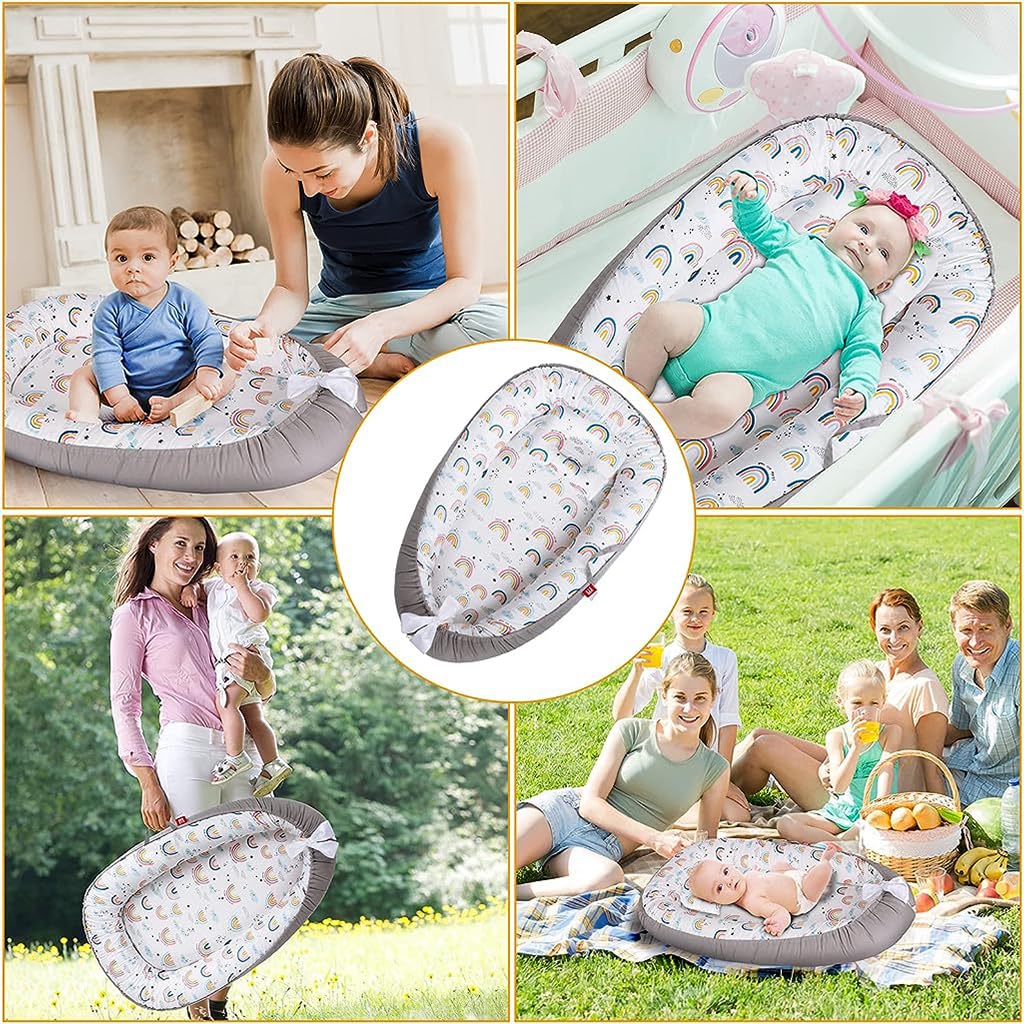 SNOWIE SOFT® Baby Bed Baby Floor Bed with Pillow Soft Breathable Cotton Baby Sleeping Bed Detachable Cover Portable New Born Baby Bed Baby Nest for 0-2 Years