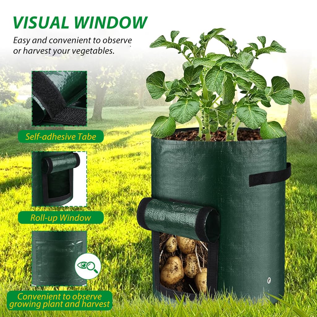 HASTHIP® 4Pcs Vegetable Grow Bags Plant Pot Bags 10 Gallon Plant Grow Bags with Roll-up Side Flap & Handle Robust PE Plant Bags for Tomatoes, Peppers, Strawberries