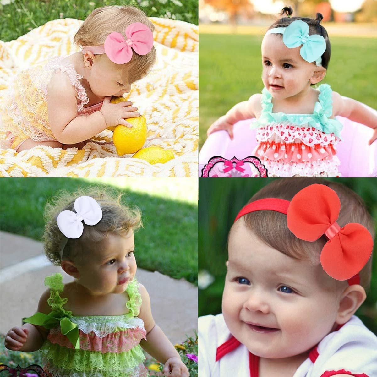 PALAY Girl Headbands for Babies with Stretchy Chiffon Bows 14Pcs Multicolor | Infant Hair Wraps