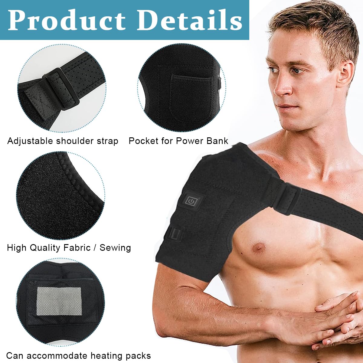 HANNEA® Shoulder Heat Pad Electric for Pain Relief USB Portable Heating Pad for Back Pain Shoulder Wrap Heating Belt with 3 Adjustable Temperatures Hot pad for Winters for Upper Arm Muscle Relief