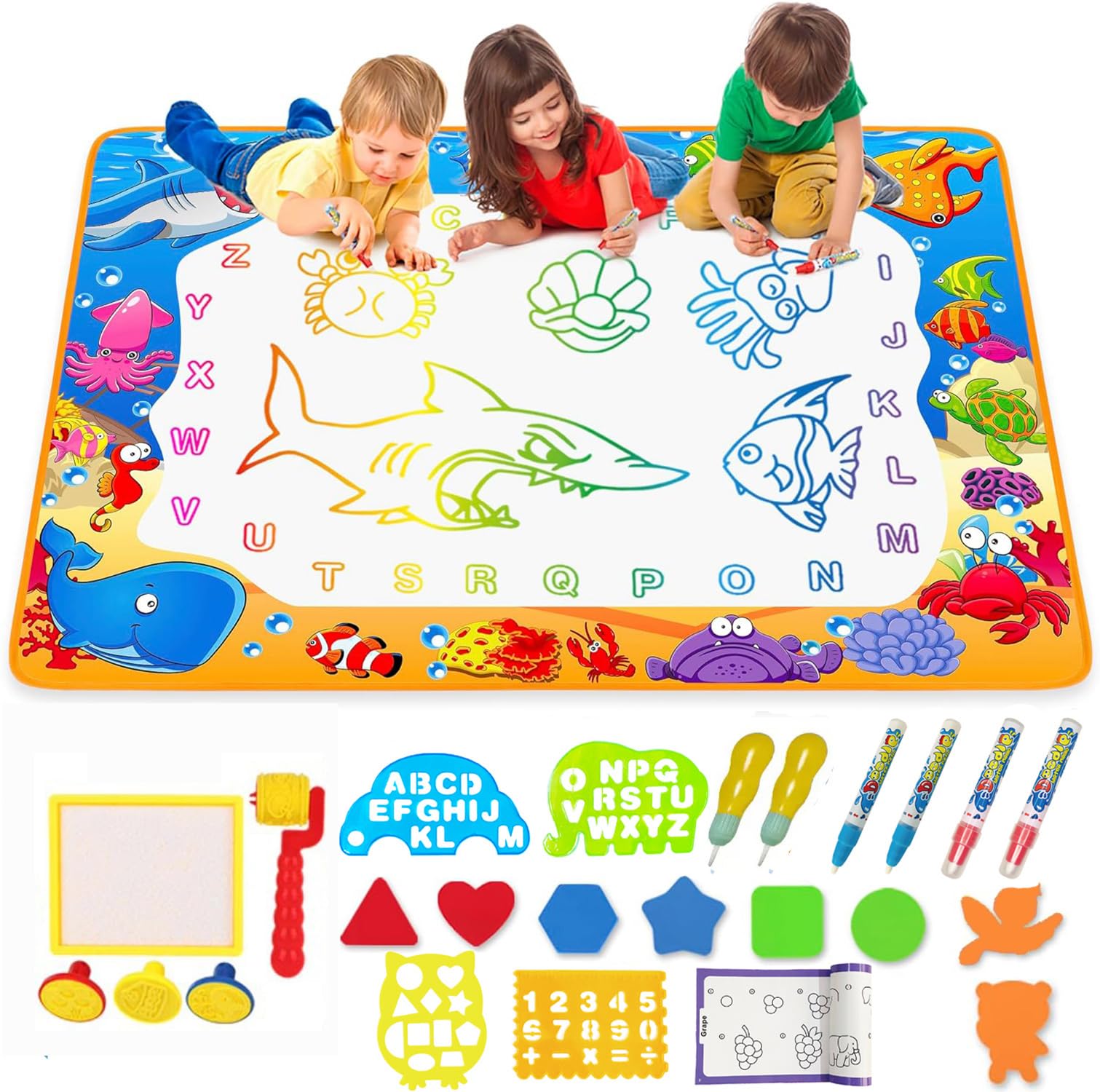 PATPAT® Water Doodle Pad, 39.37 X 27.56 inches Kids Painting and Writing Colorful Doodle Drawing Pad, Kids Painting Educational Toys for 2 3 4 5 6 7 Years Girls Boys