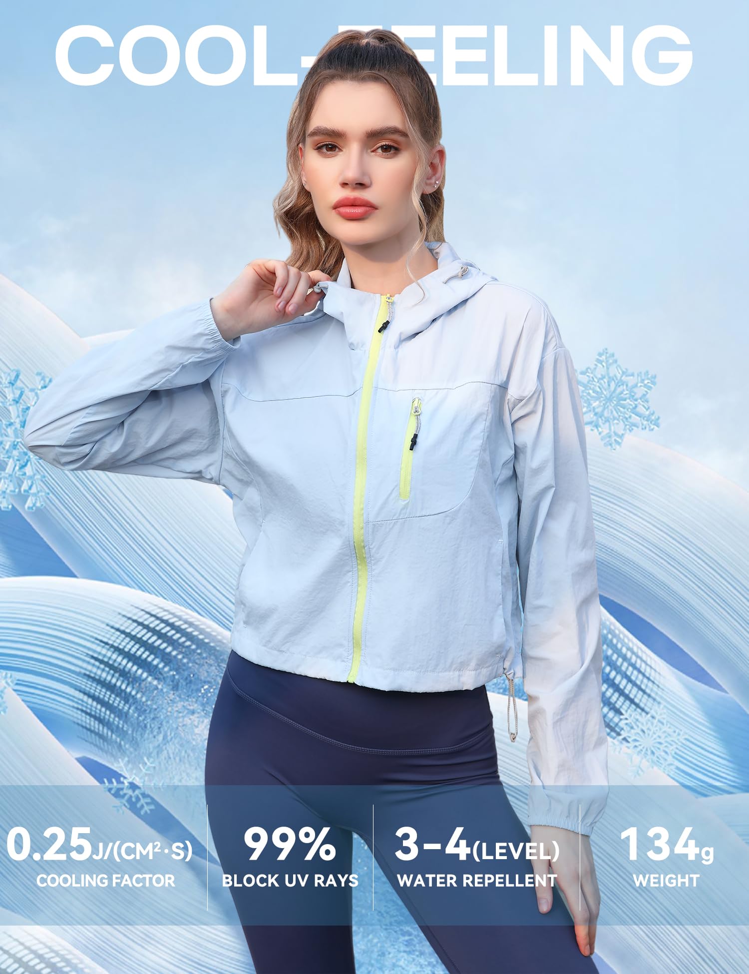 Zibuyu Womens UPF 50 Sun Protection Jacket for Outdoor Sports with Back Air Vent | Quick Dry Lightweight Nylon Hoodie in Light Blue