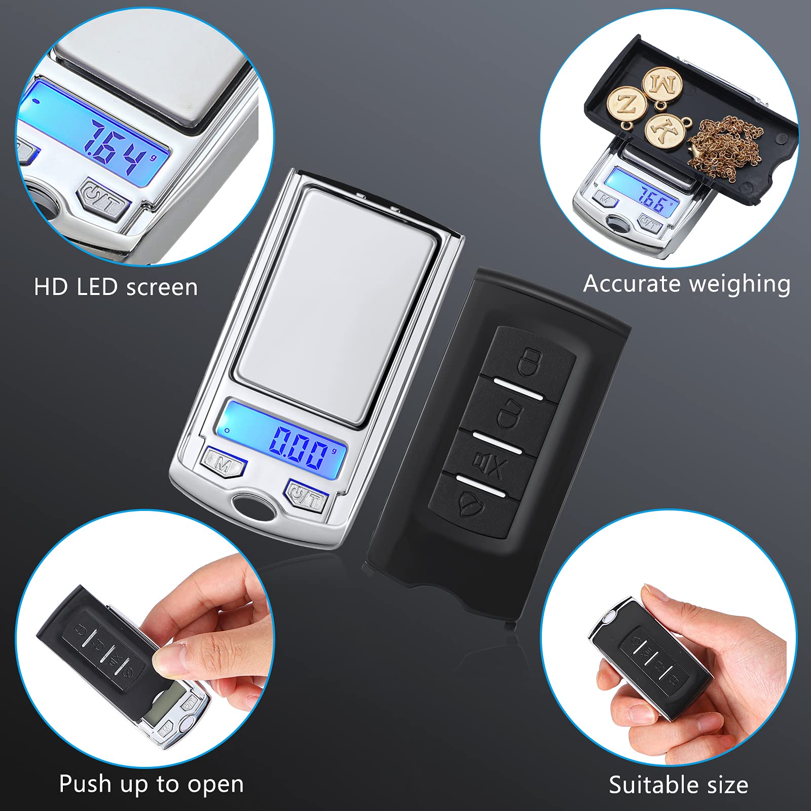 Digital Kitchen Weighing Scale for Home with 200g 0.01g Precision Sensors and LCD Display | Portable Car Key Design