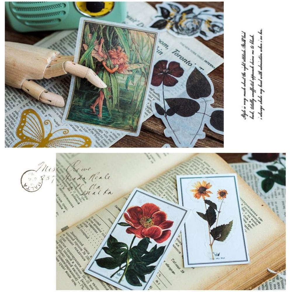 HASTHIP 60 Pcs Vintage Stickers Book for Journal Scrapbook Phone Case Stickers Aesthetic, Romantic Easy Self-Adhesive Plants Floral Style Decoration Note Paper Stickers