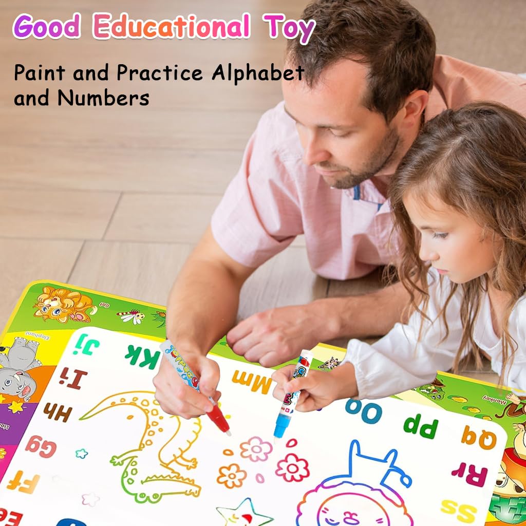 PATPAT Magic Water Doodle Mat for Kids with Water Pens Roller Stamps Templates 39.37 x 31.5 in