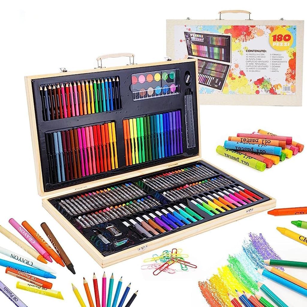 ZIBUYU Painting Drawing Kit for Kids with 180 pcs Art Supplies in Wooden Case | Birthday Gift