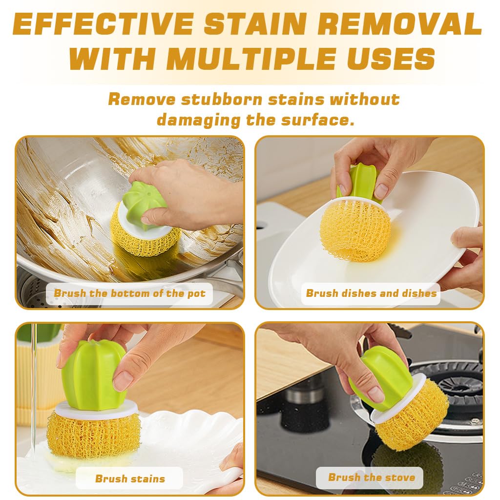 Supvox Kitchen Pot Cleaning Brush with Cactus Handle and Drip Tray | Non Abrasive PP Scrubber