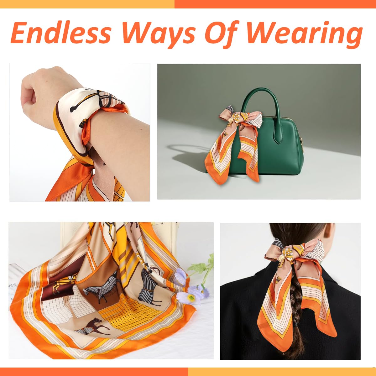 SANNIDHI Silk Scarf for Women featuring Horse Pattern with Soft Satin Fabric | Versatile Neck and Hair Accessory