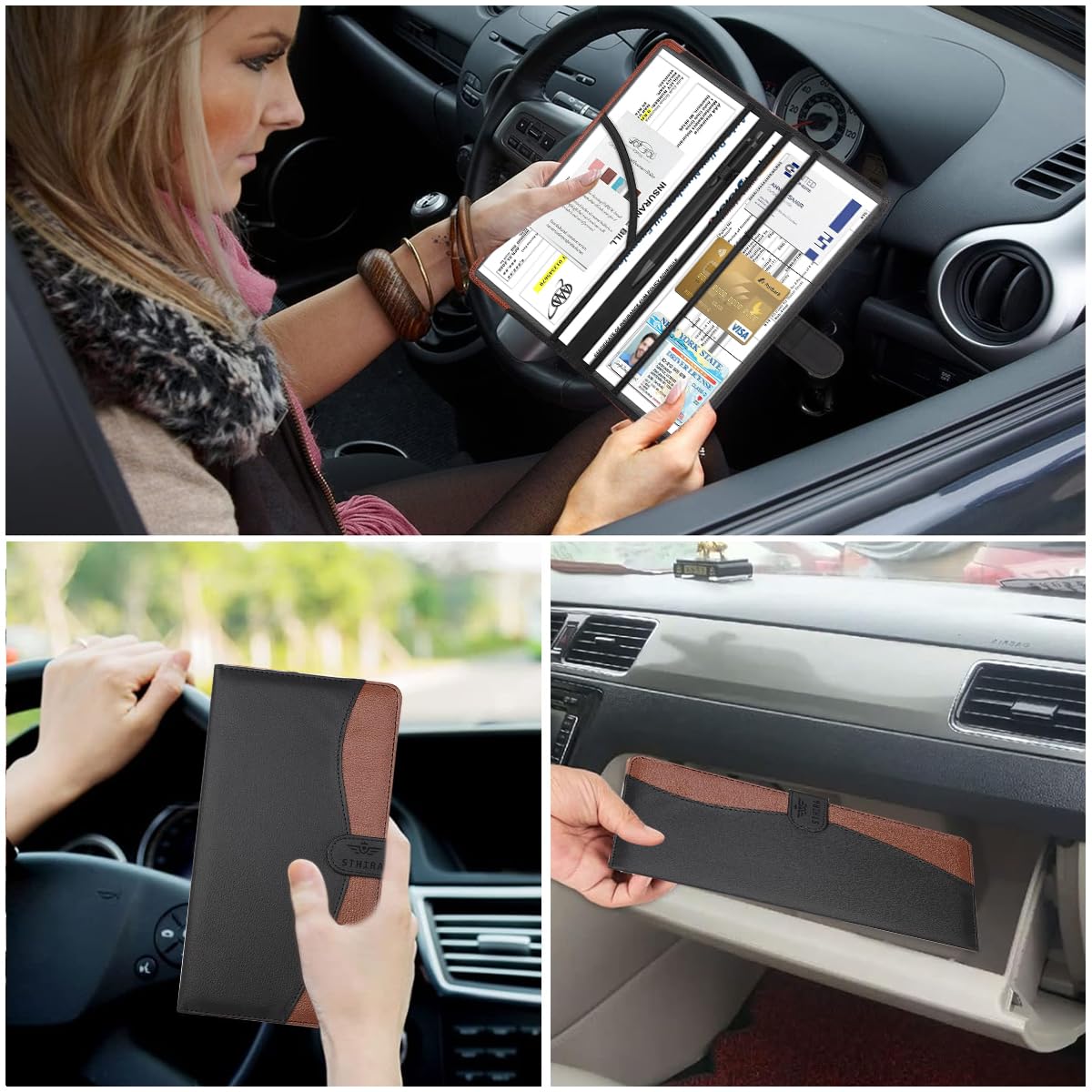 STHIRA Car Document Holder for Registration and Insurance with Bifold PU Leather | 3PCS