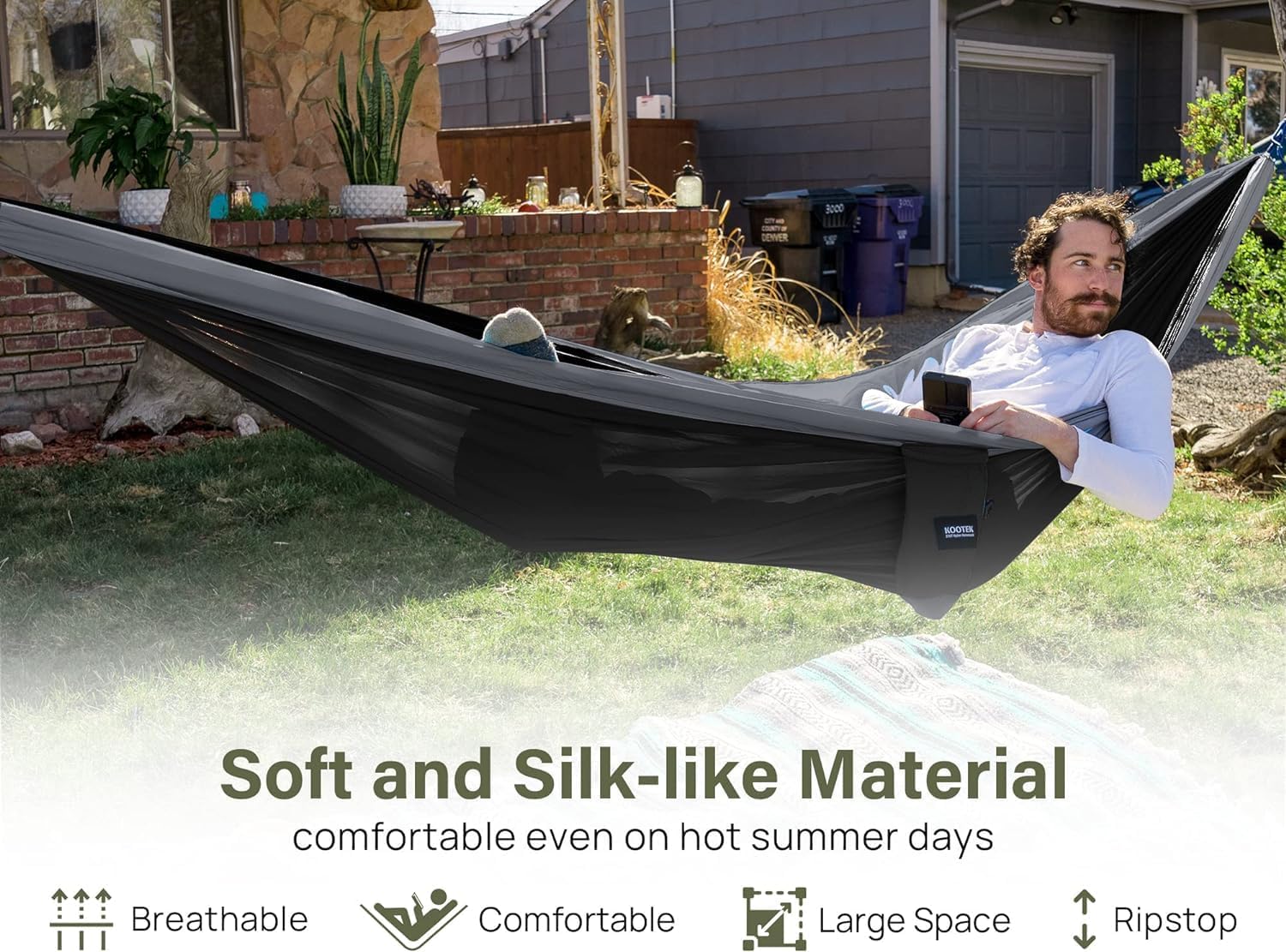 Supvox Camping Hammock for Outdoor Relaxation with 2 Fixing Straps 275 x 140cm Nylon | 200kg Load