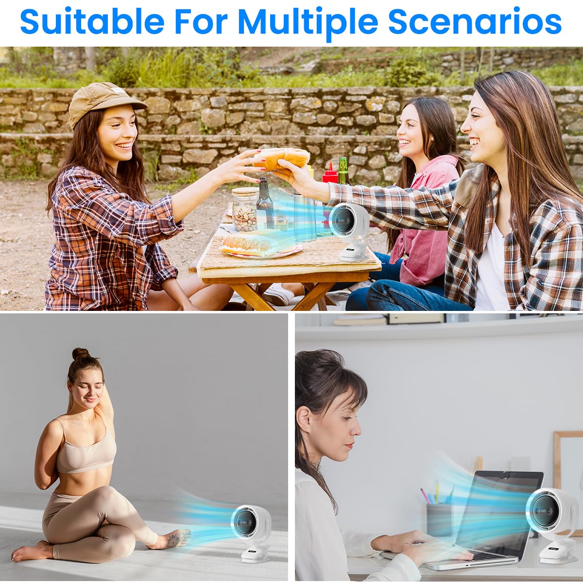 Verilux USB Mini Desk Fan for Home and Travel with 7200mAh Battery and Stepless Airflow | Clip-on LED Light