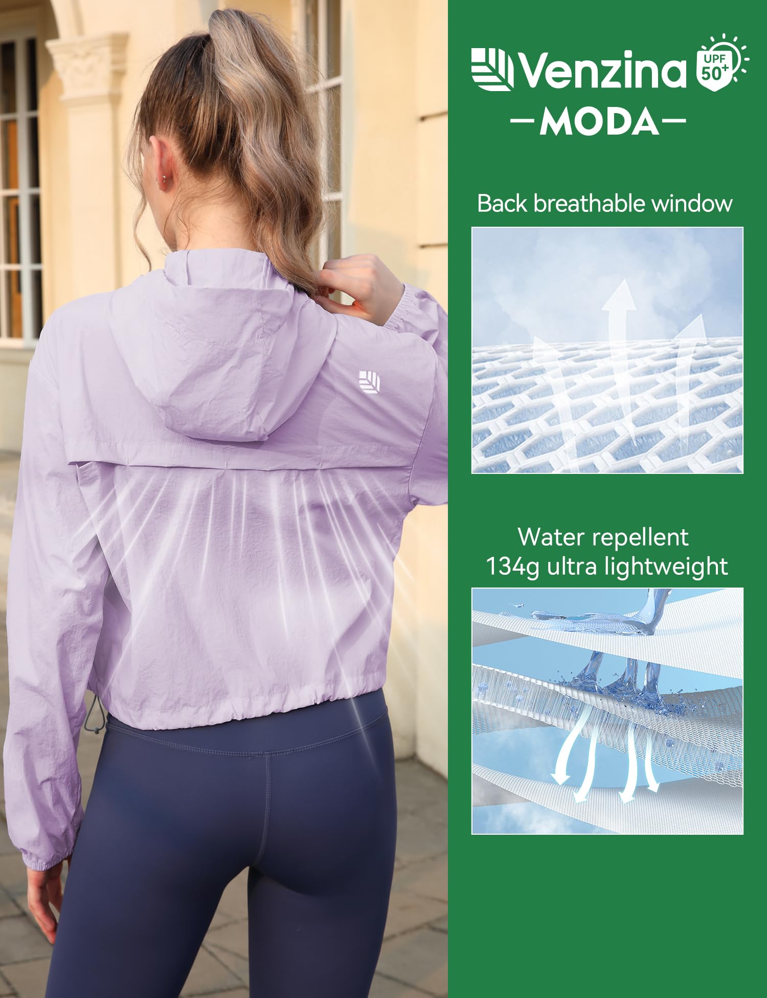 Venzina Sun Protection Jacket for Outdoor with UPF 50+ and Back Air Vent | Light Purple
