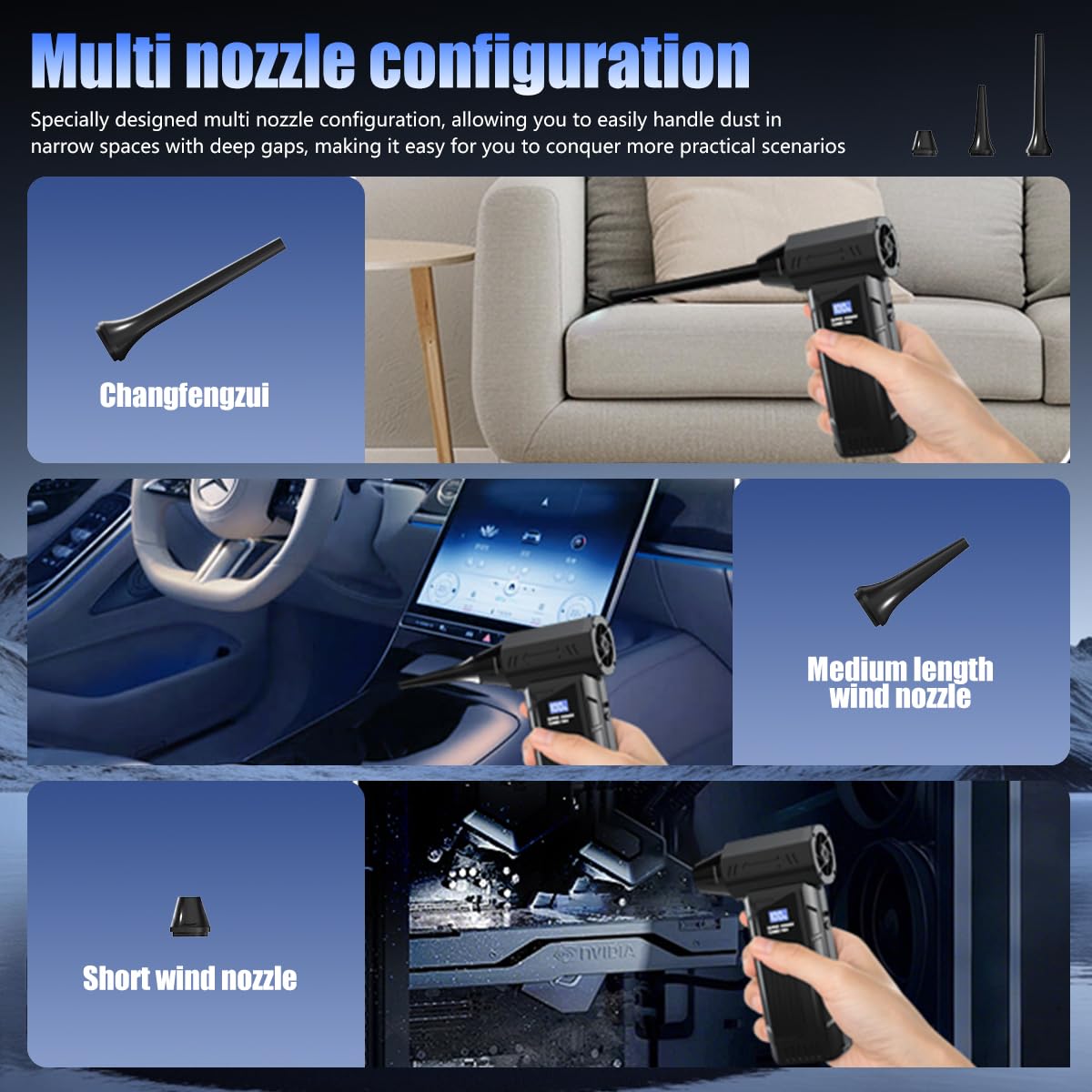ZORBES Cordless Air Duster for PC and Car Cleaning with 11000RPM Motor & 4 Speeds | LED Light