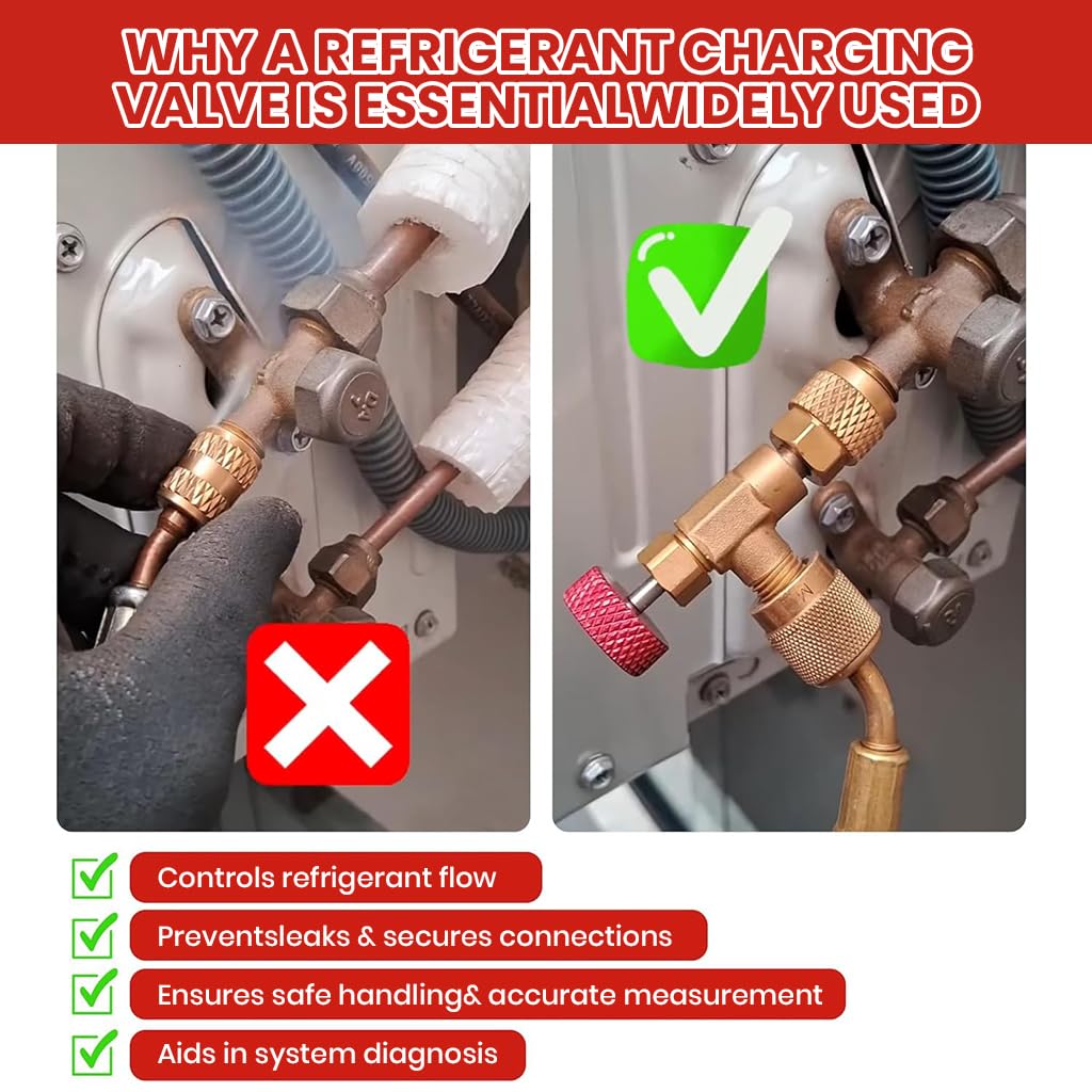 HASTHIP Refrigerant Valve for Air Conditioner R22 R410A 1/4 SAE to 5/16 SAE Brass Adapter with Easy Twist Knob Control