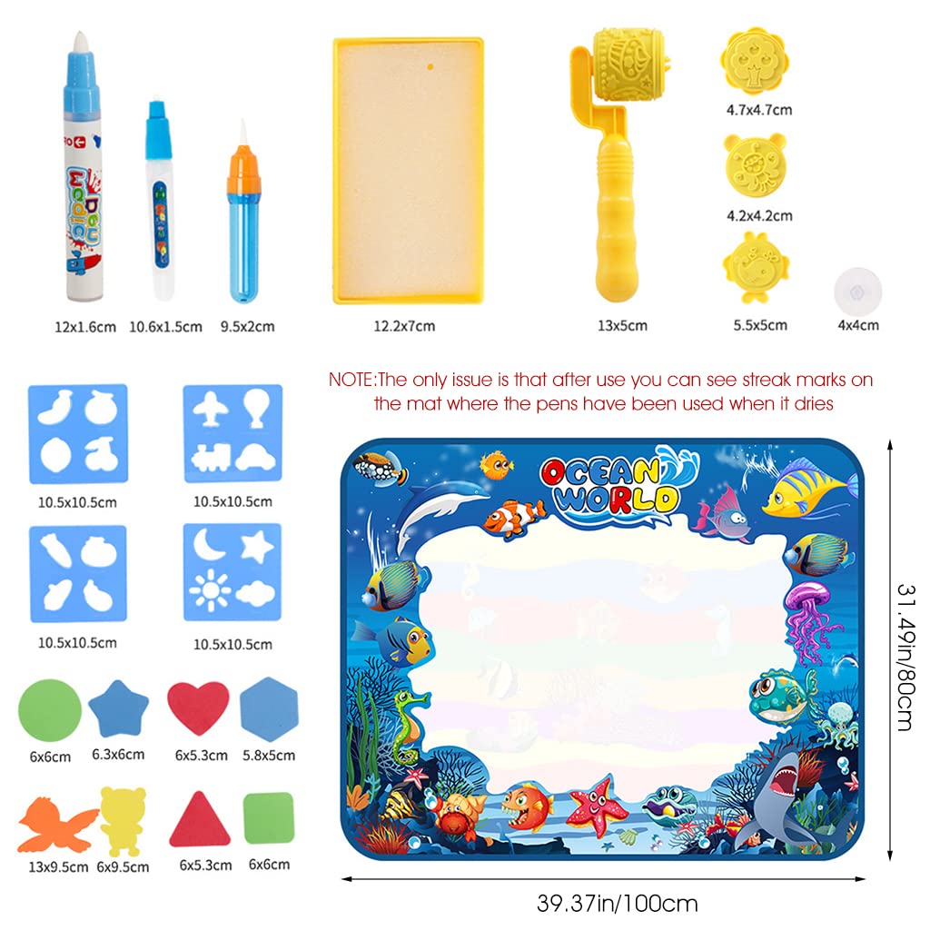 PATPAT  Kids Activity Toys for 3+ Years Water Doodle Mat 100*75CM Large Water Drawing Mat, Drawing Painting Board Stencils with Water Doodle Pens , Educational Toys Toddlers Gift