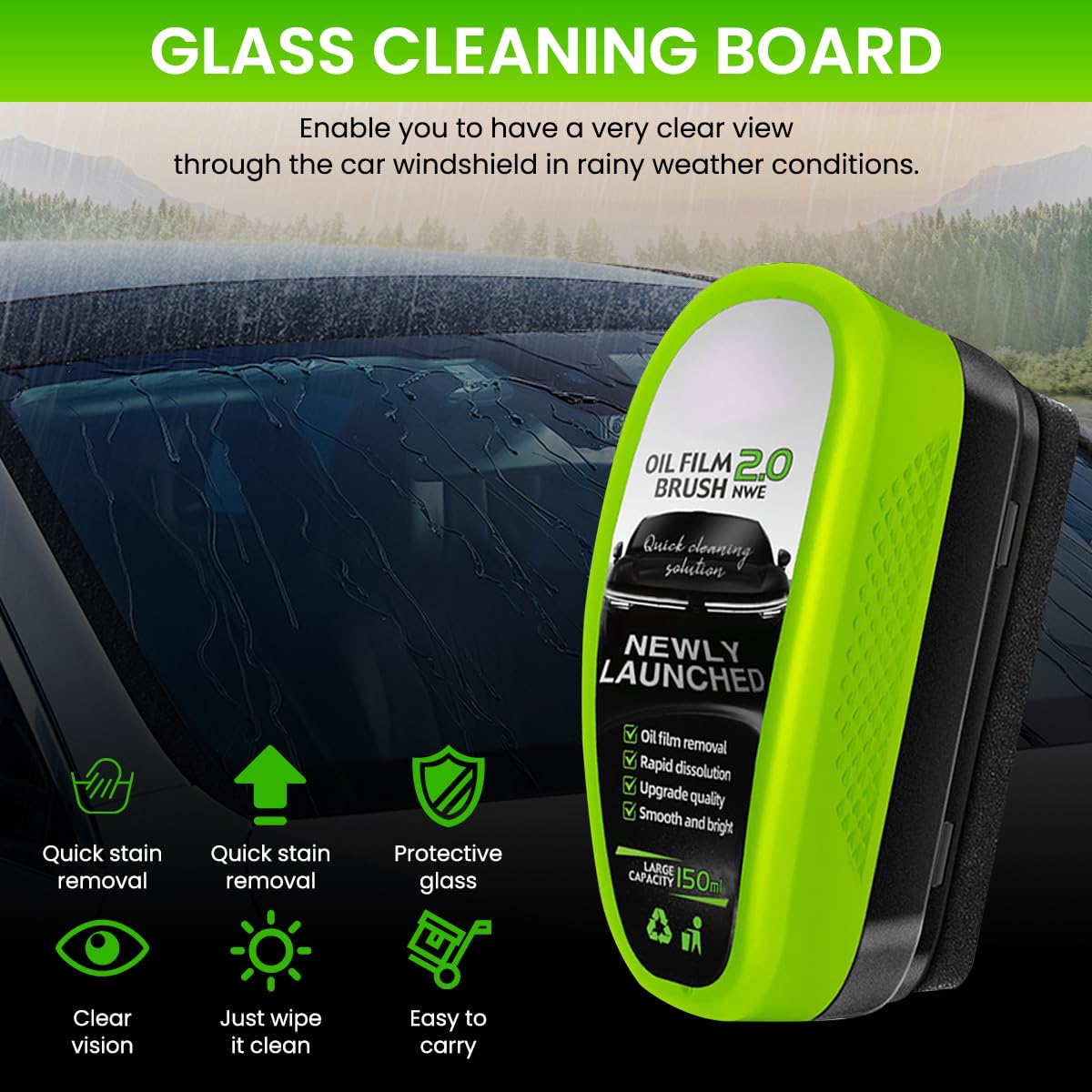 STHIRA Car Oil Film Cleaning Brush for Windshield Glass with Integrated Cleaner | 2PCS