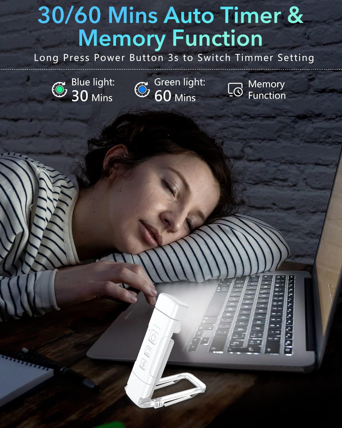 ELEPHANTBOAT Book Reading Light with Timer featuring 9 LED Beads and Adjustable Clip | White