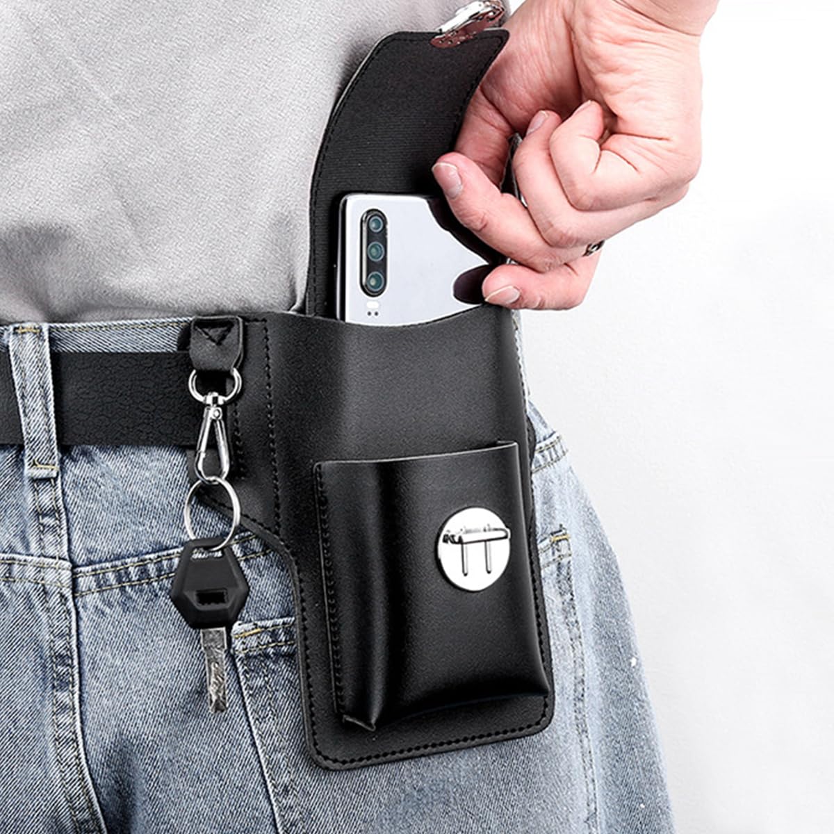 ZORBES Leather Holster for Belt with 6.57×4.13×0.7 in Phone Slot and Key Loop | PU Leather Case