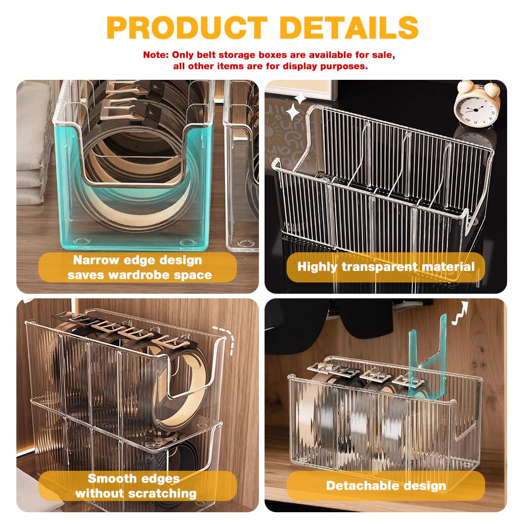 HASTHIP Belts Organizer Case for Wardrobe Storage with Flexible Dividers and Clear PET Boxes 13.5x26x11cm | Pack of 2