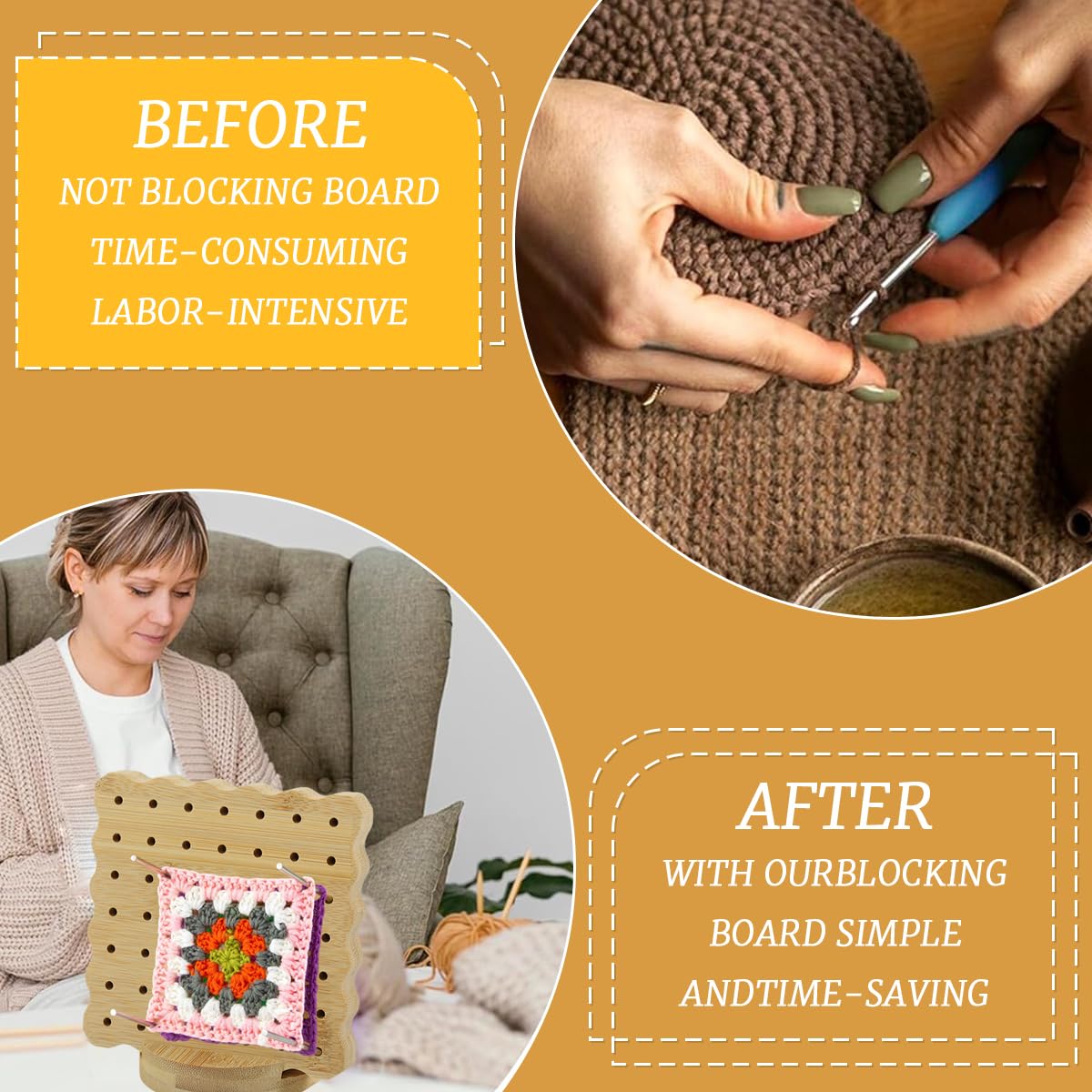 HASTHIP Crochet Blocking Board Set for Granny Squares with 4in Steel Pins and Yarn Needles