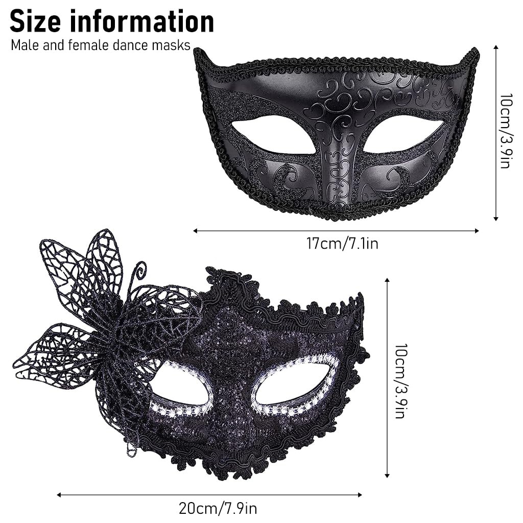 Optifit® 2Pcs Masquerade Masks Lace Eye Mask, Women Men Halloween Mask Lady Girl Party Mask, Vintage Carnival Masquerade Mask for Halloween Masquerade Costume Party (Black)