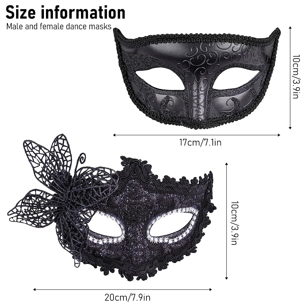 Optifit Masquerade Mask Set for Couples with Structured Half Face Design 17×9 cm | Lace and Black Styles for Party and Halloween