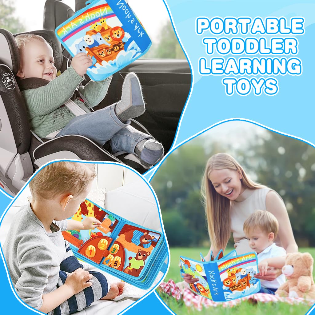 SNOWIE SOFT Toddler Busy Board for Travel with 14 in 1 Montessori Activities | Green Fabric