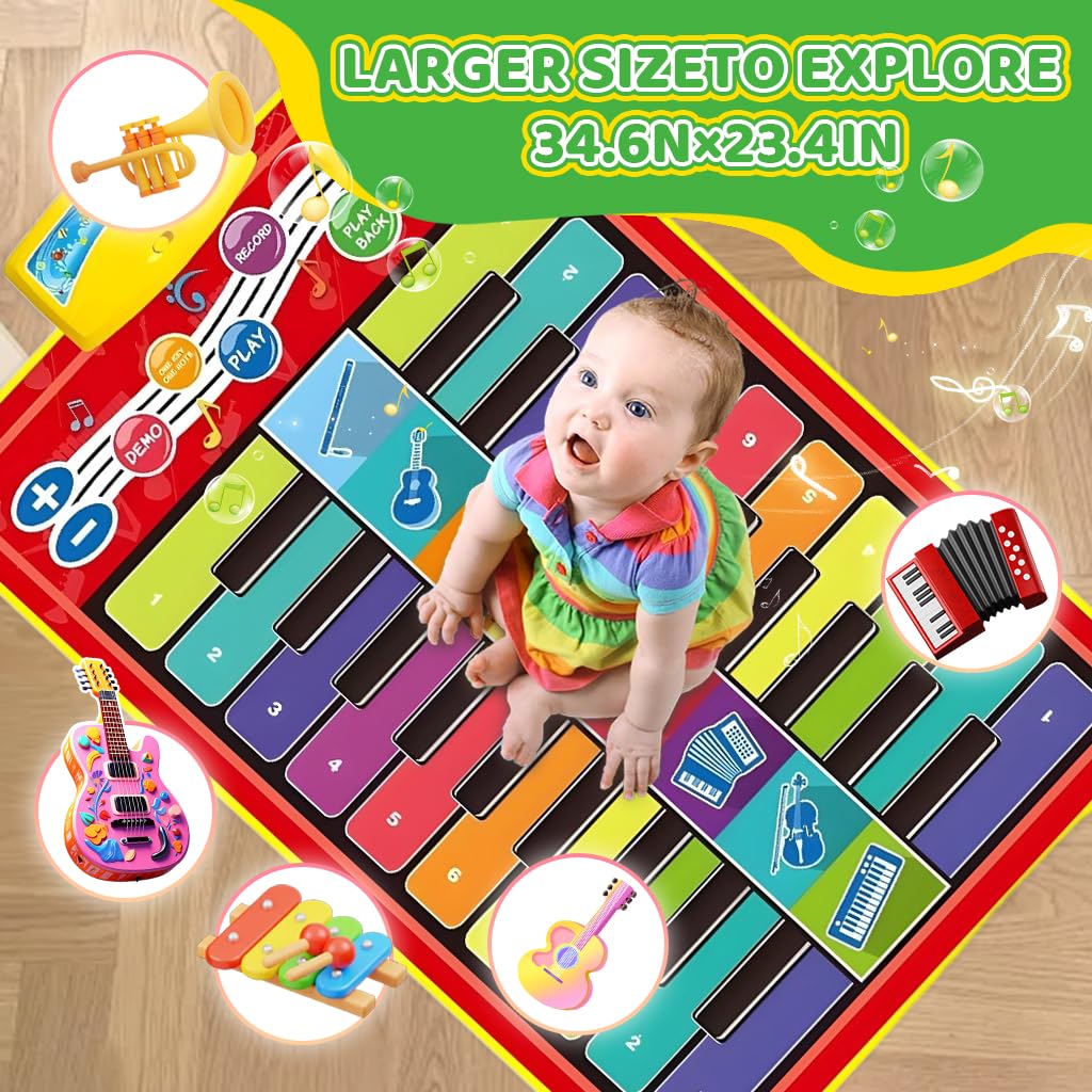 ZIBUYU Piano Keyboard Musical Mat for Kids with 8 Sounds and 6 Modes | 39.37x12.6 in Play Mat