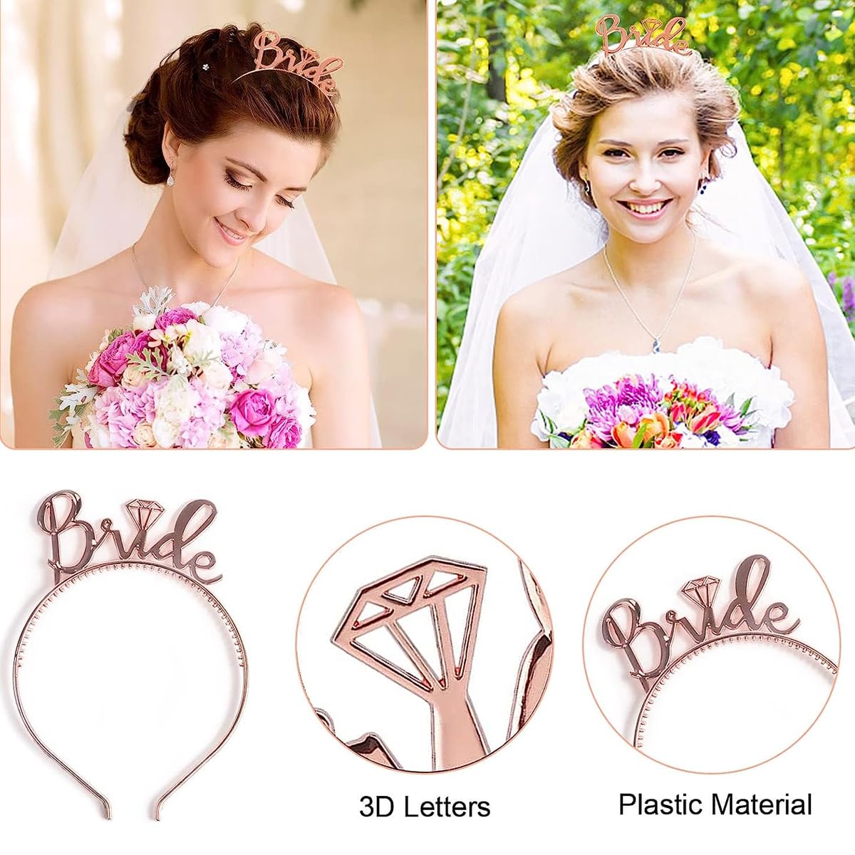 Venzina Bride to Be Decoration Set for Bachelorette Party with 10 Team Bride Sashes and 4.9 in Tiara | Includes Veil and Metallic Tattoos