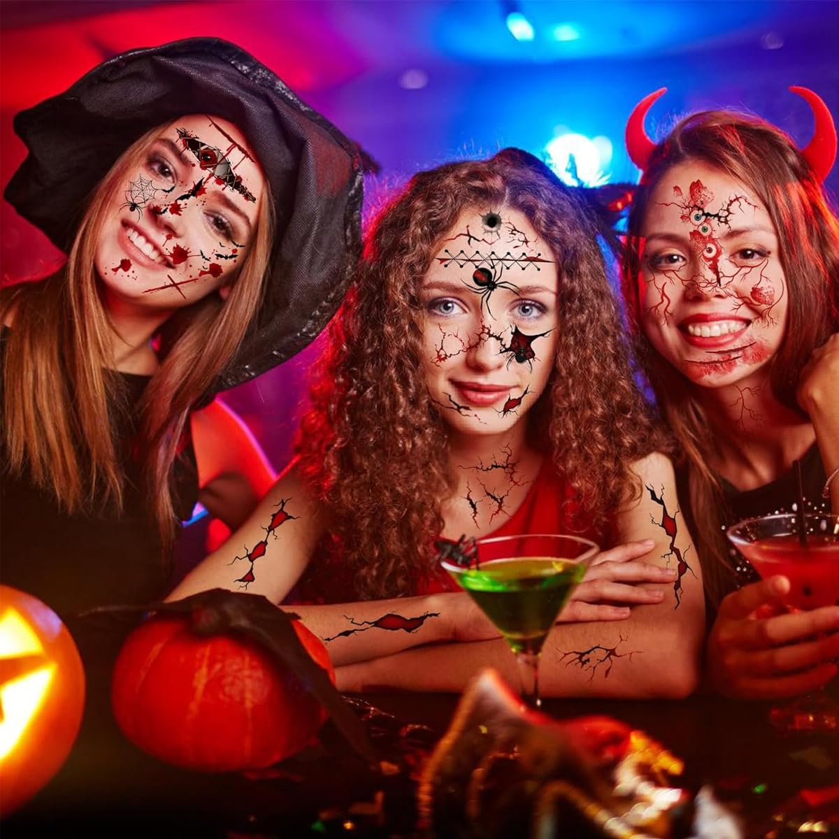MAYCREATE Halloween Temporary Face Tattoos for Adults with 10 Sheets | Easy Water Application