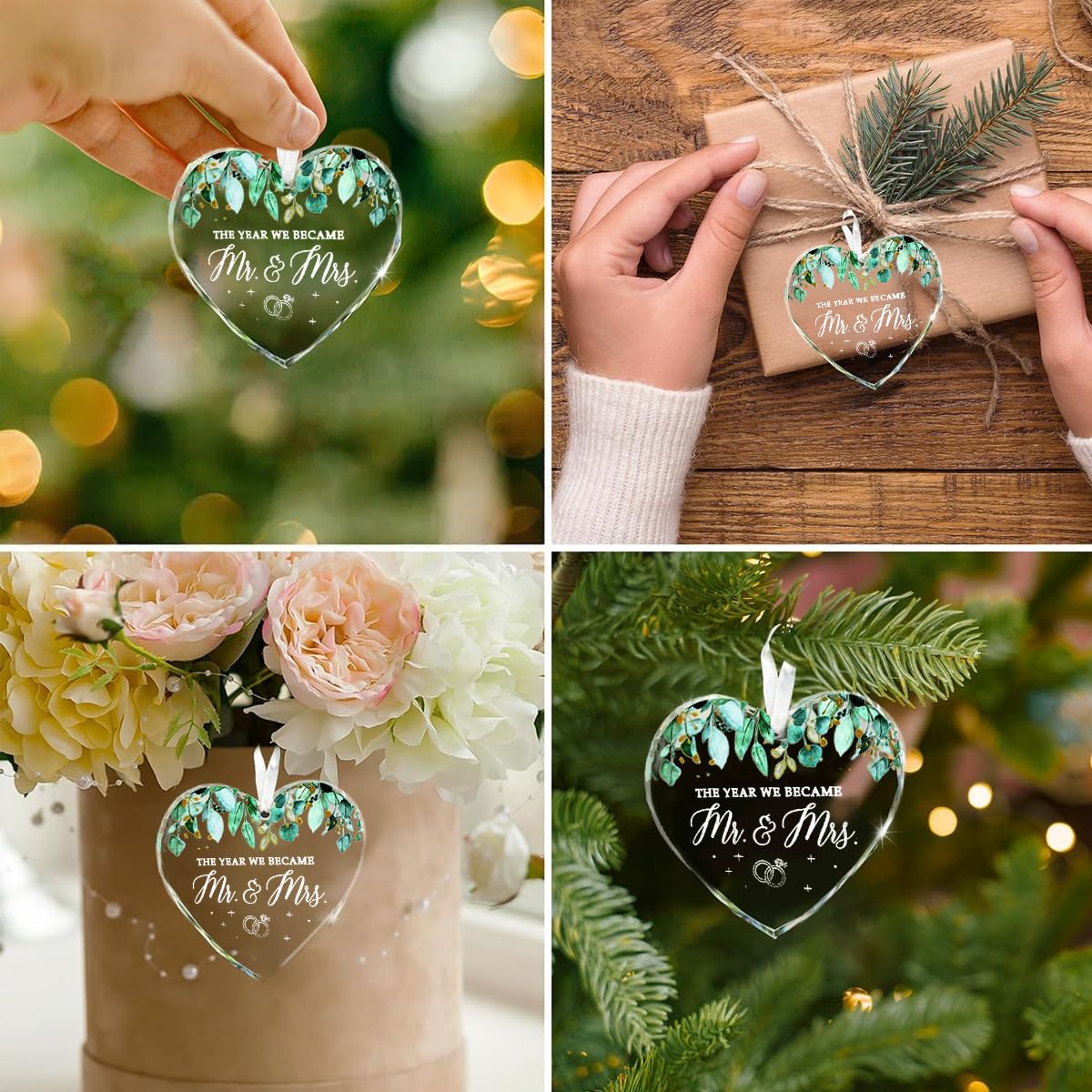 HASTHIP Wedding Gifts for Couples featuring 3.07×2.95 in Heart Glass Ornament | 2025 Newlywed Keepsake