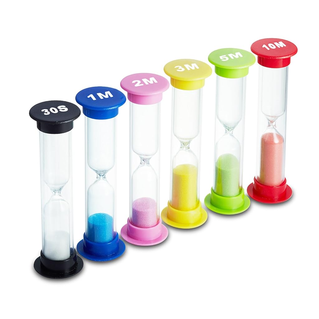 HASTHIP® 6PCS Small Sand Timer Hourglass Sandglass Sand Clock Timer 30sec / 1min / 2mins / 3mins / 5mins / 10mins(8.8cm High)