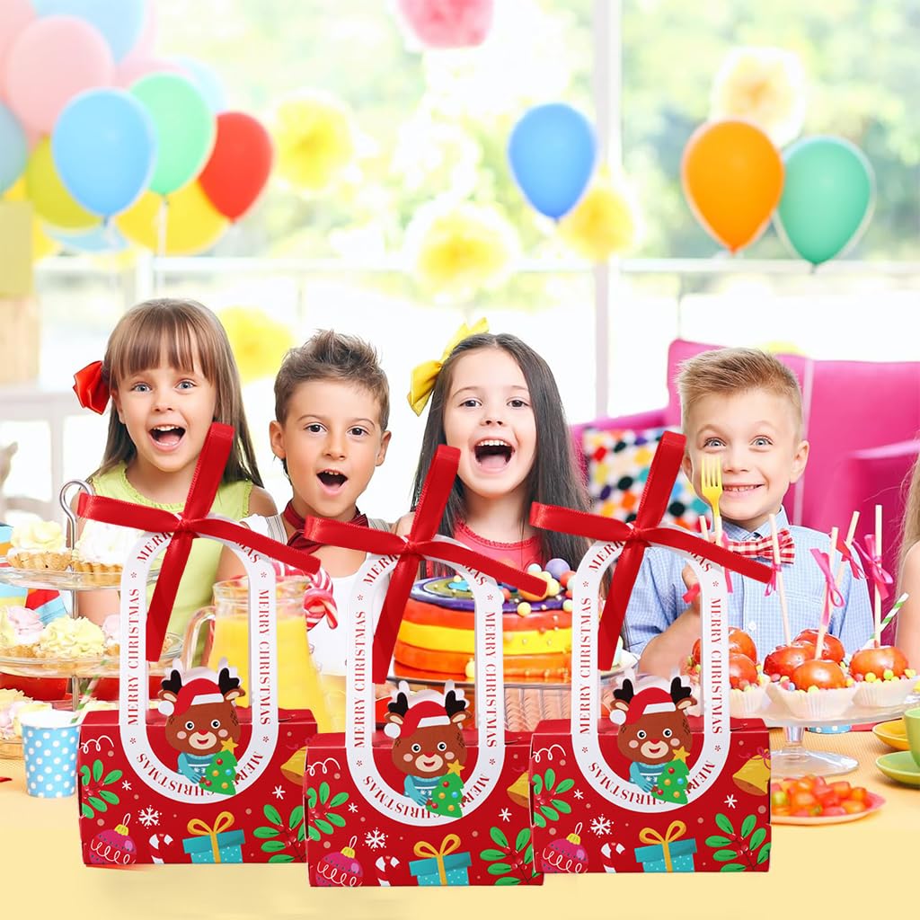 HASTHIP Christmas Gift Box Set for Holiday Packing with Handles and Ribbon 10pcs | Paper Boxes 10x5.2x15.5cm