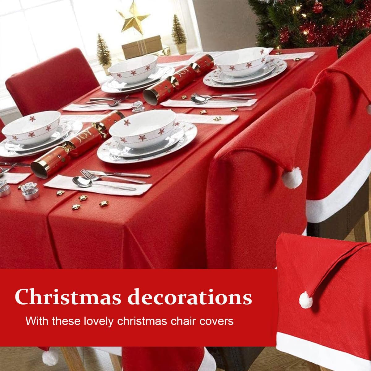 HASTHIP Christmas Chair Cover Set for 6-Seater Dining with 12pcs Sock Cutlery Holders | Festive Table Decor 50×60 cm