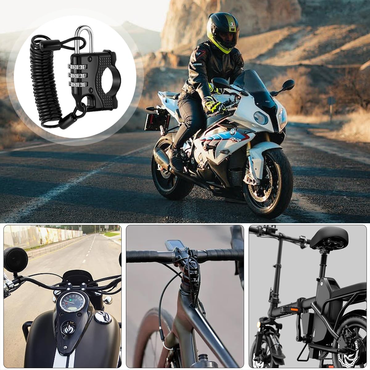 STHIRA Helmet Lock for Bike with 3.3ft Coiled Steel Rope featuring Screw Fixed Zinc Alloy Design