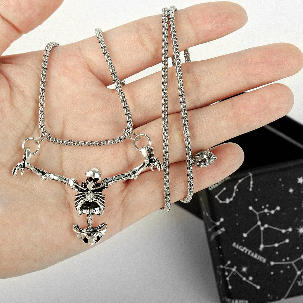 GUSTAVE Punk Alloy Necklace featuring Skeleton Pendant and Spine Link Chain for Men Women