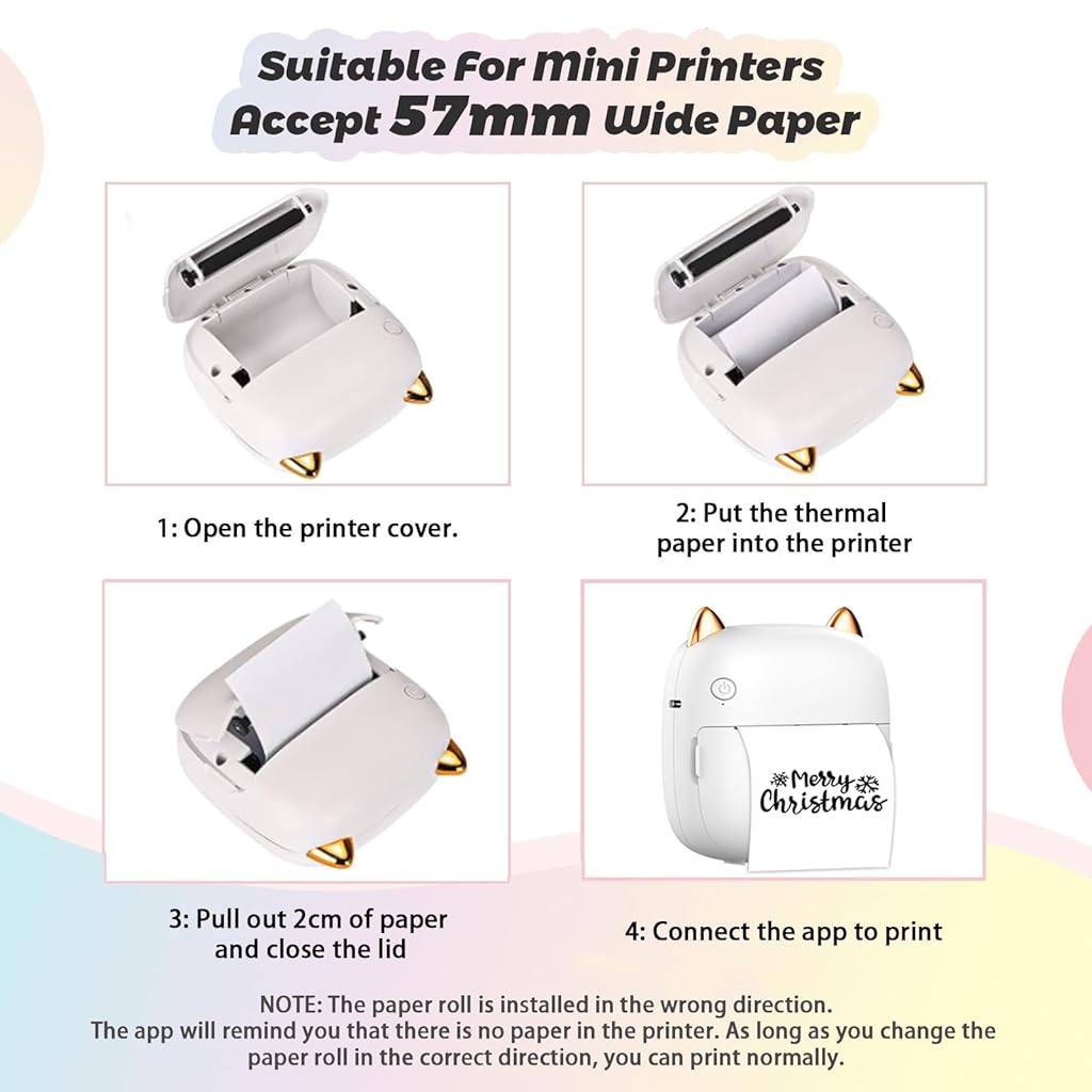 Zeitel® 3 Rolls Thermal Paper 3 Colors Printer Paper for Mini Sticker Receipt Portable Bluetooth Pocket Printers Refill for Most Thermal Printer 2PCS