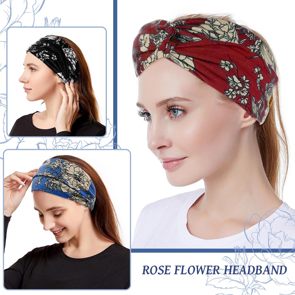 MAYCREATE Head Band for Women 9PCS for Yoga Running and Makeup featuring Knotted Boho Design | Stretchy Flower Print Hair Accessories