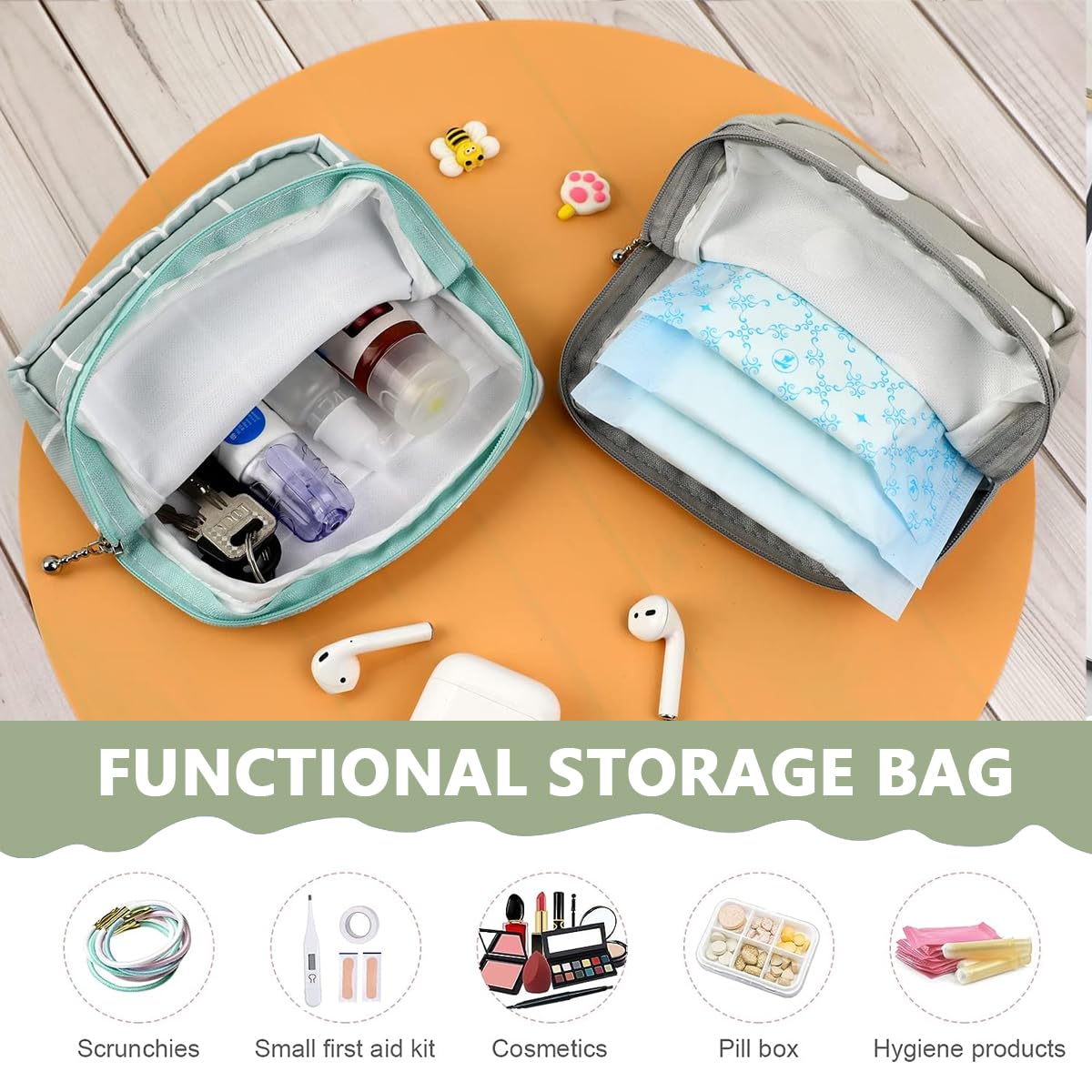 MAYCREATE Sanitary Napkin Storage Bag Set for Travel with Secure Zipper and 13×13 cm Pouches