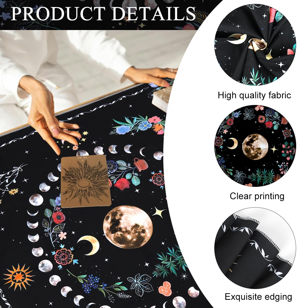 PATPAT Tarot Cloth for Divination featuring Mystical Moon Phase Design 27x27 in Polyester | Spiritual Altar and Meditation Tablecloth