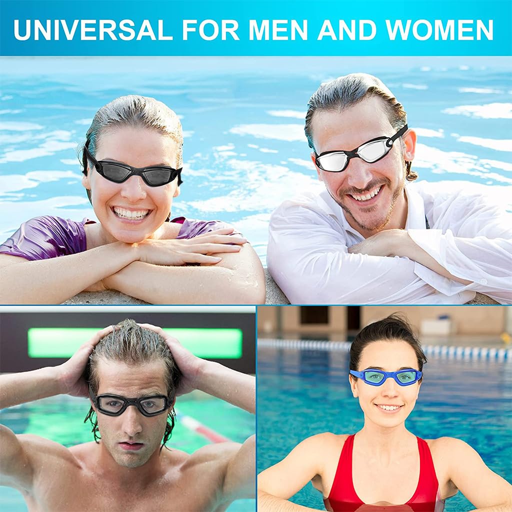 Optifit® Swimming Goggles for Men Women with Ear Plugs & Portable Case & 2 Replaceable Nose Pads, Professional Anti-fog, Leakproof and UV-Protection Swim Goggle for Swimming, Surfing, Kayaking