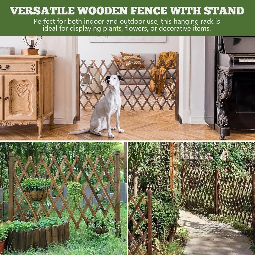 HASTHIP Planter Hanging Rack for Garden or Balcony with Expandable Wooden Fence 160cm x 50cm