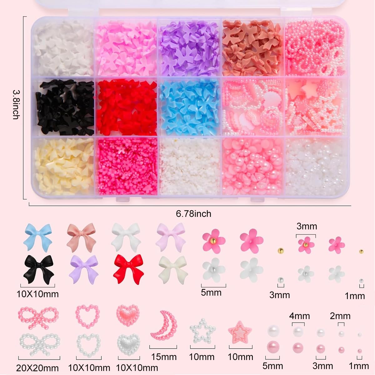 MAYCREATE® 1000 PCS Nail Charms and Flatback Pearls Set Multi Colors Nail Bows Charm Assorted Pearl Resin Decor Nail Decor for Nail Art DIY Decorations