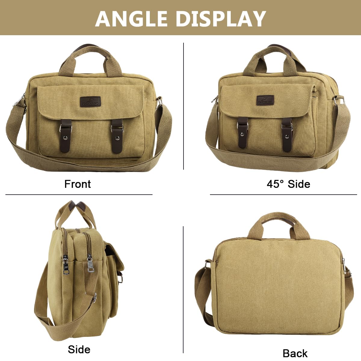 GUSTAVE Men's Canvas Messenger Bag for 15.6'' Laptop with Double Layer Zipper | Retro Crossbody Shoulder Design