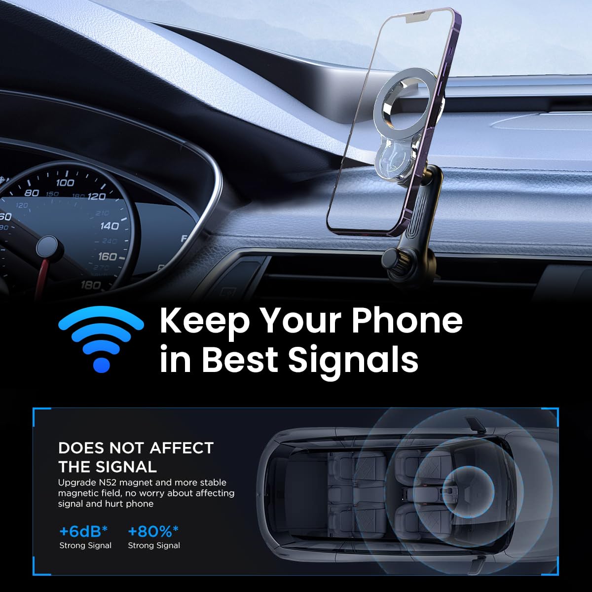 STHIRA Car Mobile Holder for MagSafe with 360° Rotatable Arm and Enhanced Steel Hook | Universal Vent Mount for iPhone 15 to 12