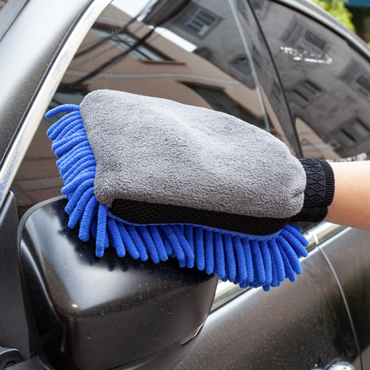 STHIRA® 2Pcs Car Wash Gloves Chenille Microfiber Car Wash Glove Car Detailing High Absorption Car Wash Gloves Scratch-Free Double Sided Multifunctional Car Detailing Gloves