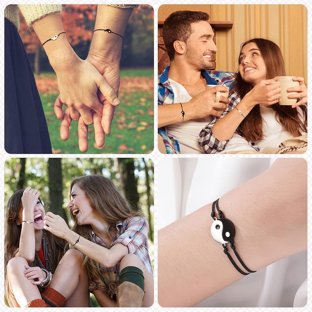 ZIBUYU® Friendship Band Couples Bracelets for Lovers Friends Girls and Boys Yin Yang Taiji Bracelets Beautiful Bracelets for Girlfriend and Boyfriend Friendship Bracelet for Women and Men 2 Pcs X 3