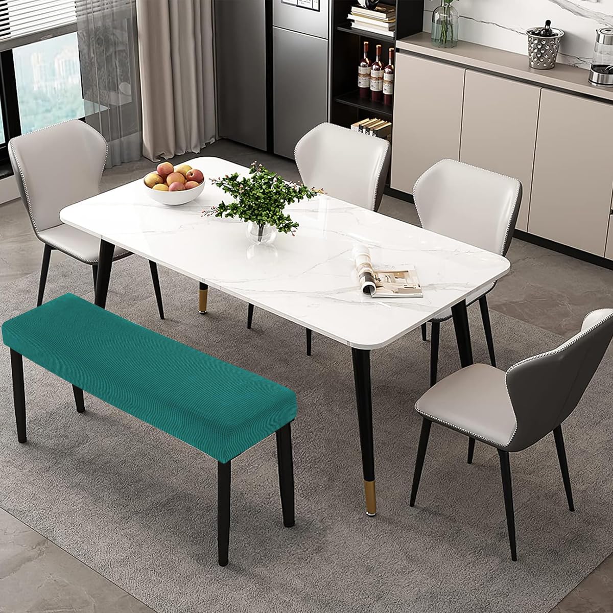 HASTHIP Bench Cover for Dining Room Benches 42–55 in with Stretch Jacquard Fabric | Blue Washable Protector