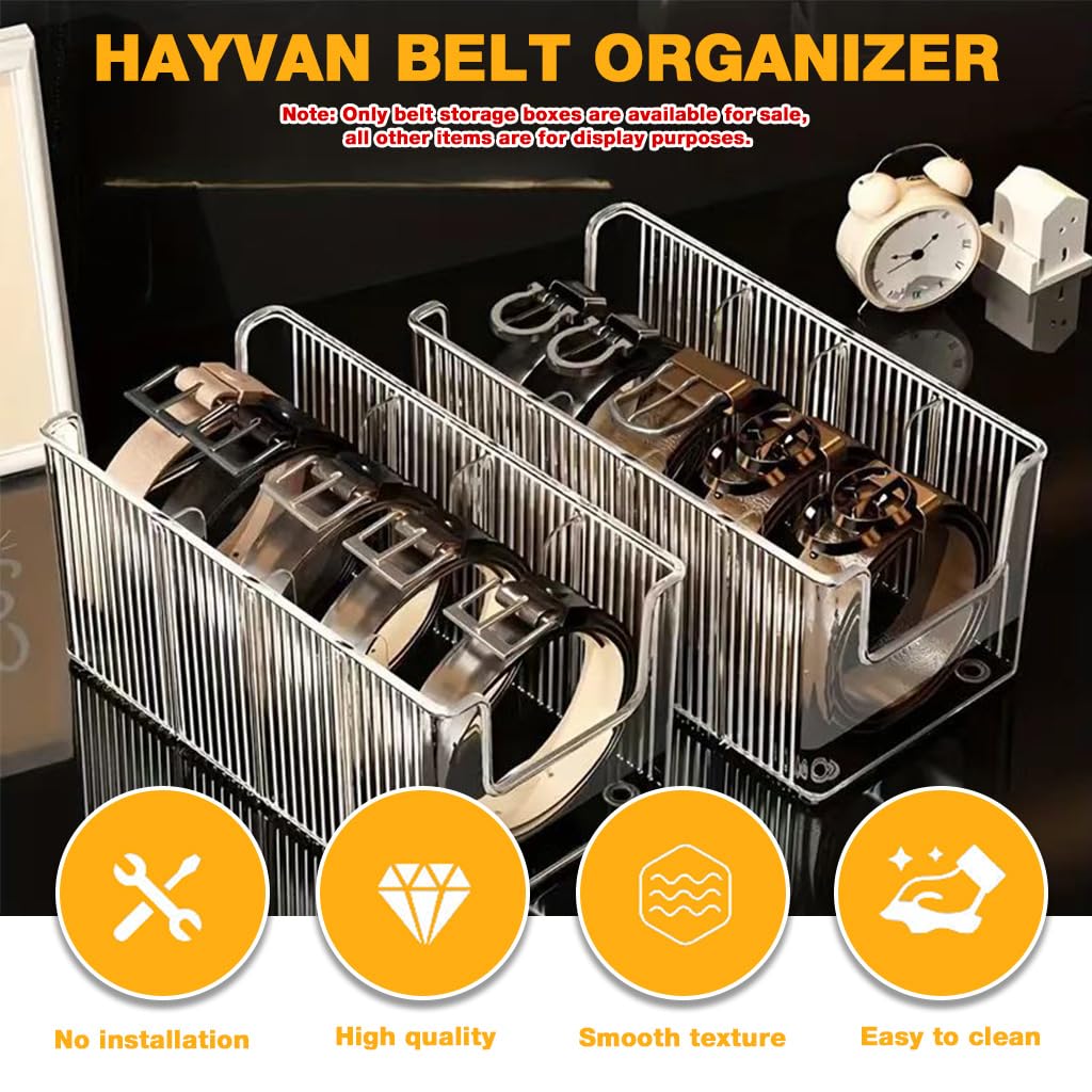 HASTHIP Belts Organizer Case for Wardrobe Storage with Flexible Dividers and Clear PET Boxes 13.5x26x11cm | Pack of 2